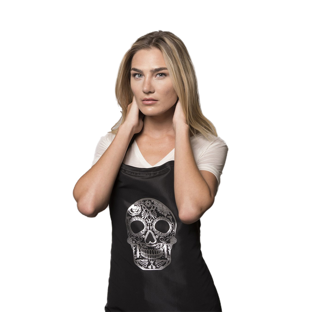 Delantal Sugar Skull 2 delantal Sugar Skull estampado peluquera