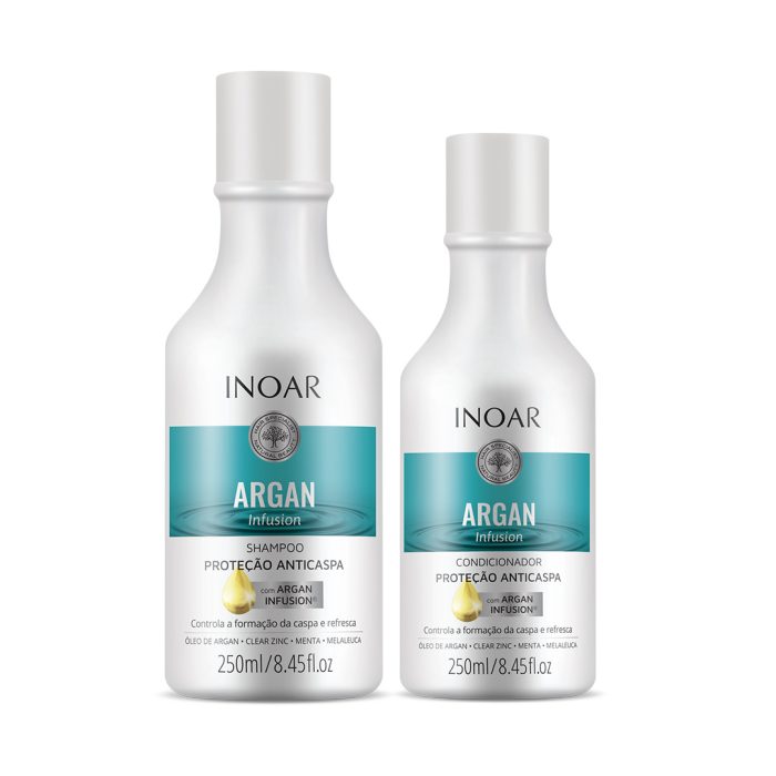 pack de champú y acondicionador inoar argan infusion anticaspa