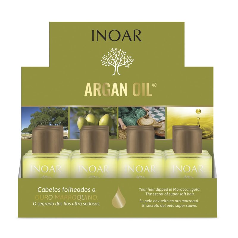 Aceite de argan para el cabello caja expositora con 12 botellas de 7ml